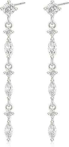 Silver Earrings for Women,Dainty Dangle Earrings Silver Plated Drop Earrings for Women Trendy Hypoallergenic CZ Stud Earrings Wedding Pearl Earrings Dangling Cute Small Hoop Earrings Jewelry in Saudi Arabia