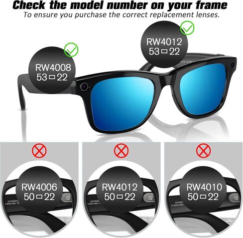 عدسات Vapulico البديلة لنظارات Ray-Ban Meta Wayfarer RW4006/4008/4012 50/53 مم الذكية، مستقطبة عالية الدقة in Kuwait