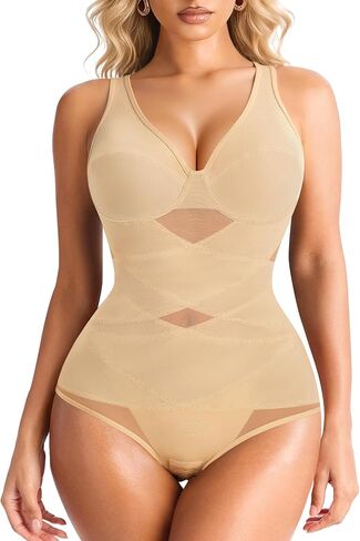 Nebility Shapewear Bodysuits for Women Tummy Control Body Shaper Faja V Neck Body Suits in Kuwait