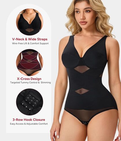 Nebility Shapewear Bodysuits for Women Tummy Control Body Shaper Faja V Neck Body Suits in Kuwait