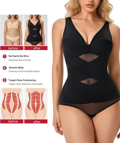 Nebility Shapewear Bodysuits for Women Tummy Control Body Shaper Faja V Neck Body Suits in Kuwait