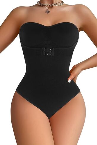 KIMIKAL Women's Strapless Tummy Control Shapewear Bodysuit-Seamless Non-Slip Tank Thong Body Shaper Removable Clear Straps in Saudi Arabia