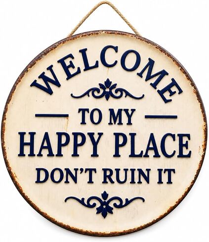 Funny Garden Metal Sign, This Is My Happy Place Don't F*ck It Up Metal Tin Sign, 12x12 Inch Round Vintage Wall Decor, Rustic Farmhouse Hanging Plaque with Bold Humor for Home Office Porch Bar Cabin in Saudi Arabia