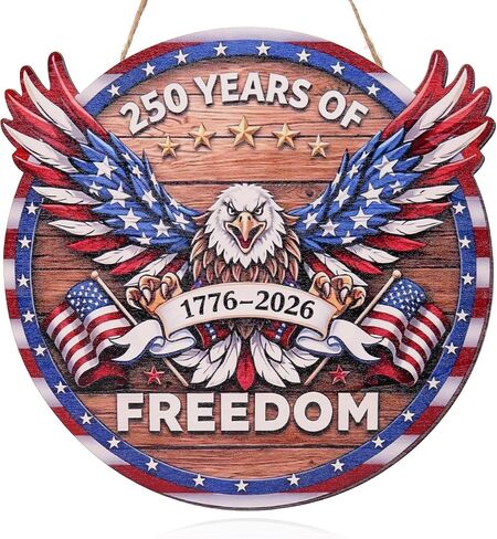 Spiritlele 250th Anniversary USA Door Sign Patriotic Wreath 4th of July Hanging Plaque 250 Years Indoor Decoration for Front Door Home Office Celebration Gift in Saudi Arabia