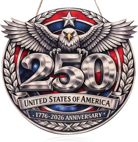 Spiritlele 250th Anniversary USA Door Sign Patriotic Wreath 4th of July Hanging Plaque 250 Years Indoor Decoration for Front Door Home Office Celebration Gift in Saudi Arabia