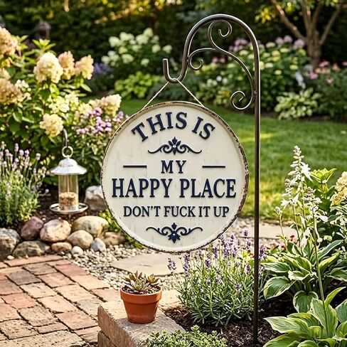 Happy Place - لافتة معدنية عتيقة، "This Is My Happy Place Don't Fuck It Up" لوحة من القصدير الريفي للمنزل والشرفة والمساحات الخارجية والباب الأمامي والمكتب المنزلي والمطبخ 12 * 12 بوصة in Kuwait