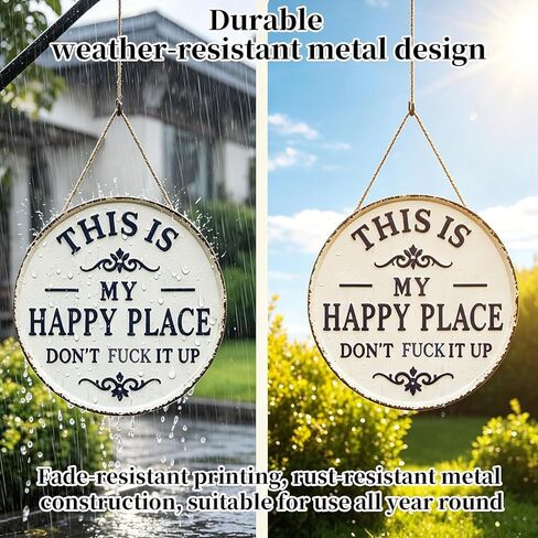Happy Place - لافتة معدنية عتيقة، "This Is My Happy Place Don't Fuck It Up" لوحة من القصدير الريفي للمنزل والشرفة والمساحات الخارجية والباب الأمامي والمكتب المنزلي والمطبخ 12 * 12 بوصة in Kuwait
