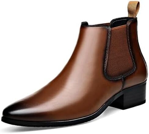 Men'S Leather Chelsea Ankle Boots Fashion Side Zipper Pointed Toe Business Chukka Boots Casual Comfortable Dress Bootie in Saudi Arabia