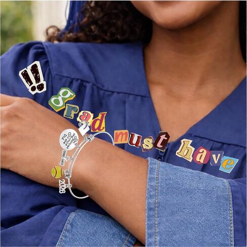 Sportybella Softball Graduation Gift, Class of 2026 Softball Player Charm Bracelet with She Believed She Could So She Did, Inspirational Gift for Graduates in Kuwait