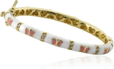 Outfit Makers 14k Gold-Plated Hot Pink Enamel Bangle With Cubic Zirconia Lines & White Butterflies/ 35 mm in Saudi Arabia