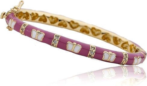 Outfit Makers 14k Gold-Plated Hot Pink Enamel Bangle With Cubic Zirconia Lines & White Butterflies/ 35 mm in Saudi Arabia