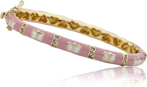 Outfit Makers 14k Gold-Plated Hot Pink Enamel Bangle With Cubic Zirconia Lines & White Butterflies/ 35 mm in Saudi Arabia