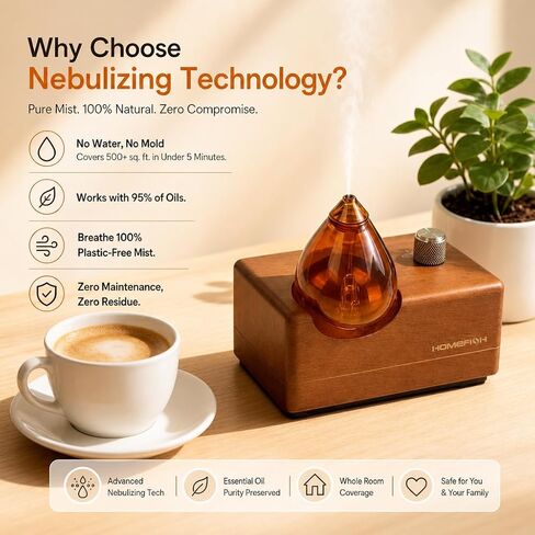 Waterless Essential Oil Diffuser No Water Needed, 2600mAh Cordless Rechargeable Aromatherapy Diffuser, 8H Wireless Scent Diffuser for Large Room, Portable Oil Diffuser for Home Office Yoga in Saudi Arabia