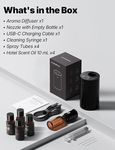 Waterless Essential Oil Diffuser Starter Kit with 4x10mL Hotel Scent Fragrance Oils, Rechargeable Mini Car Diffuser Scent Air Freshener Machine, Portable Aroma Diffuser for Home Car Office, Black in Saudi Arabia