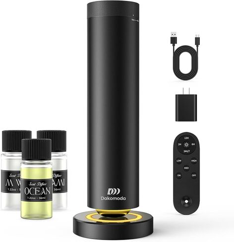 Waterless Scent Diffuser Kit with Lights -Max 2000 Sq Ft Coverage, Essential Oil Diffuser for Home,Hotels,Offices,Spas,Aromatherapy Diffuser Large Room, Included 108ml Scent Oils, Black, 10.6In in Saudi Arabia