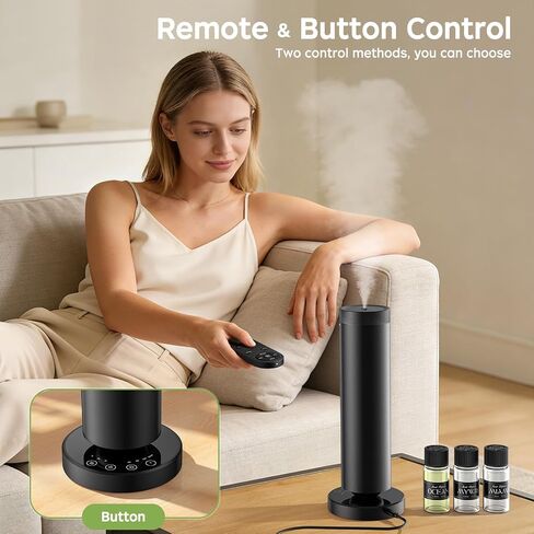 Waterless Scent Diffuser Kit with Lights -Max 2000 Sq Ft Coverage, Essential Oil Diffuser for Home,Hotels,Offices,Spas,Aromatherapy Diffuser Large Room, Included 108ml Scent Oils, Black, 10.6In in Saudi Arabia