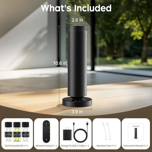 Waterless Scent Diffuser Kit with Lights -Max 2000 Sq Ft Coverage, Essential Oil Diffuser for Home,Hotels,Offices,Spas,Aromatherapy Diffuser Large Room, Included 108ml Scent Oils, Black, 10.6In in Saudi Arabia