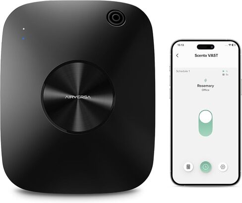Airversa Smart Waterless Essential Oil Diffuser Scent Air Machine with 12A1V Power Adapter for Large Rooms Spaces Home and Commercial Use, Up to 2000 sq ft 400 mL Capacity Scent Diffuser, Black ANA in Saudi Arabia