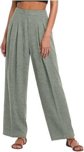 Women Wide Leg Pants High Waisted Business Casual Work Trousers Comfy Loose Fit Dressy Pants for Vacation Lounge Mint Green in Saudi Arabia
