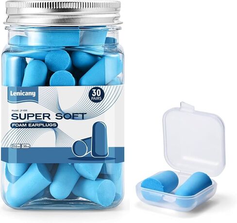 Lenicany 30Pair Soft Foam EarPlugs, 32dB Disposable Sound Blocking Noise Cancelling Ear Plugs for Sleeping/Concerts Loud Music/Shooting Guns/Work Construction, Hearing Safety Protection (Blue) in Kuwait