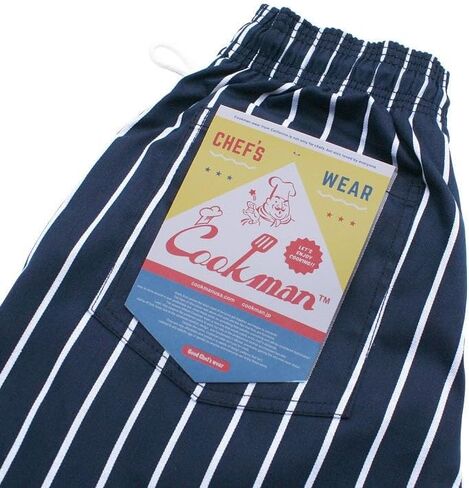 بنطال COOKMAN Chef - مخطط: أزرق داكن، مناسب للاستخدام في المطبخ والشارع، خصر برباط قابل للتعديل in Kuwait