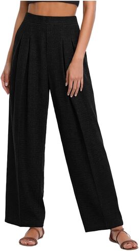 Women Wide Leg Pants High Waisted Business Casual Work Trousers Comfy Loose Fit Dressy Pants for Vacation Lounge Black in Saudi Arabia