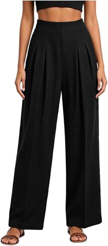 Women Wide Leg Pants High Waisted Business Casual Work Trousers Comfy Loose Fit Dressy Pants for Vacation Lounge Black in Saudi Arabia