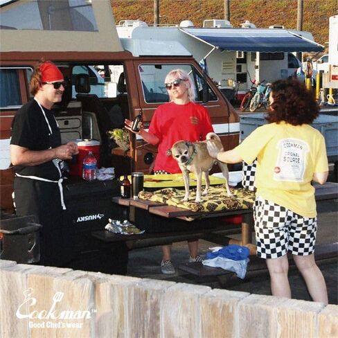 سروال قصير من COOKMAN Chef - مربعات: أسود، مناسب للاستخدام في المطبخ والشارع، خصر برباط قابل للتعديل in Kuwait