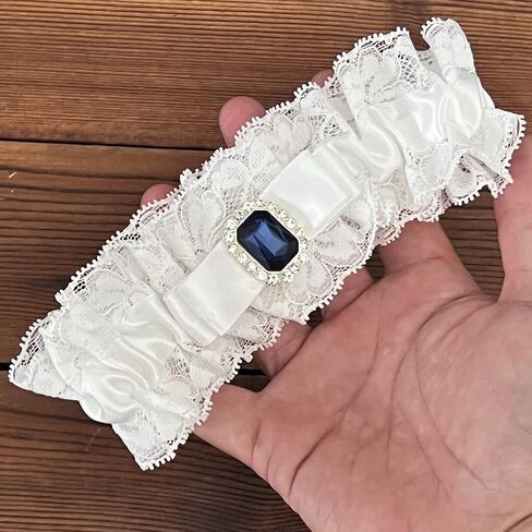 Wedding Garter for Women White Bride Garters for Girl Wedding Garters with Something Blue Large Size (Design A) in Saudi Arabia