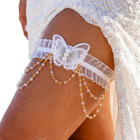 White Lace Garter Set Butterfly Wedding Garters Tassel Garter for Women in Saudi Arabia