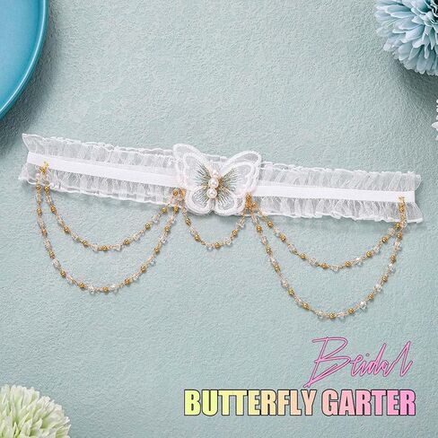 White Lace Garter Set Butterfly Wedding Garters Tassel Garter for Women in Saudi Arabia