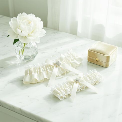 Ting&Cecilly Bride Wedding Garter, Lace Bridal Garter Elastic Ribbons for Wedding, Party, Gifts for Women and Girls Ivory in Saudi Arabia