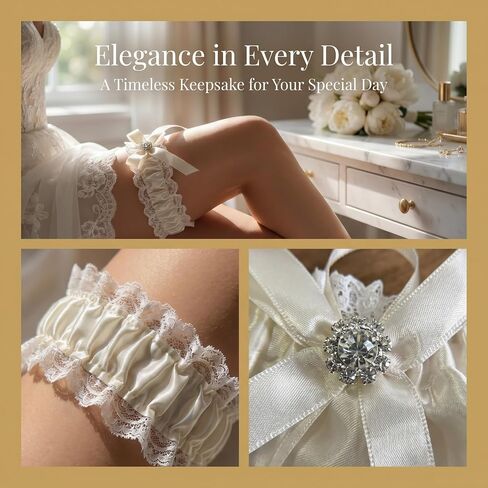 Ting&Cecilly Bride Wedding Garter, Lace Bridal Garter Elastic Ribbons for Wedding, Party, Gifts for Women and Girls Ivory in Saudi Arabia
