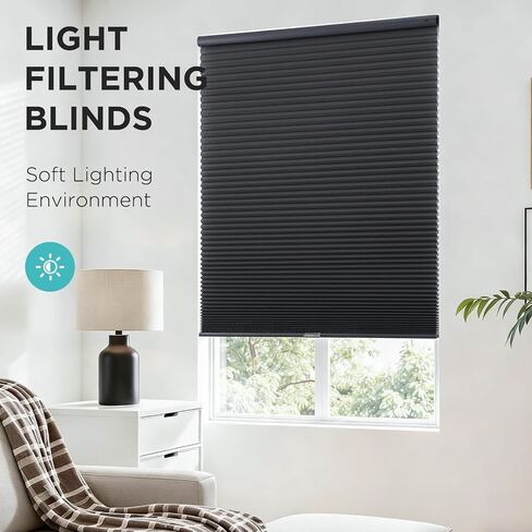 Joydeco No Tools No Drill Cordless Cellular Shades, Light Filtering Honeycomb Blinds for Indoor Windows, Thermal Insulating & Noise Reducing (White, 35" W x 64" H) in Saudi Arabia