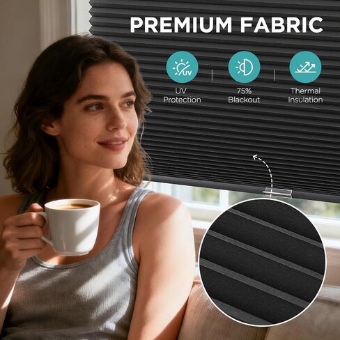 Joydeco No Tools No Drill Cordless Cellular Shades, Light Filtering Honeycomb Blinds for Indoor Windows, Thermal Insulating & Noise Reducing (White, 35" W x 64" H) in Saudi Arabia