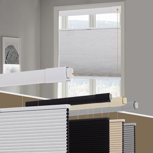 Persilux No Tools No Drill Blackout Cellular Shades for Windows Cordless Top Down Bottom Up Honeycomb Blinds,Easy to Install Cellular Blinds for Indoor Windows, White, 34.5" W x 64" H in Saudi Arabia
