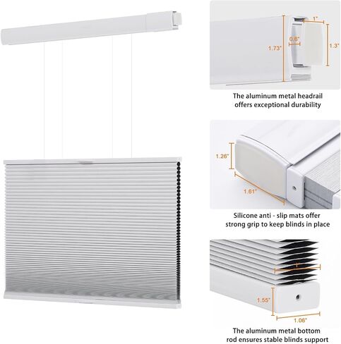 Persilux No Tools No Drill Blackout Cellular Shades for Windows Cordless Top Down Bottom Up Honeycomb Blinds,Easy to Install Cellular Blinds for Indoor Windows, White, 34.5" W x 64" H in Saudi Arabia