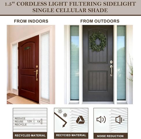 2 Pcs Cordless Light Filtering Sidelight Blinds Cellular Shades 8.5" W x 72" H White Cordless Sidelight Window Treatments Door Blinds Honeycomb Shades Only for Openable Windows Darkening in Saudi Arabia