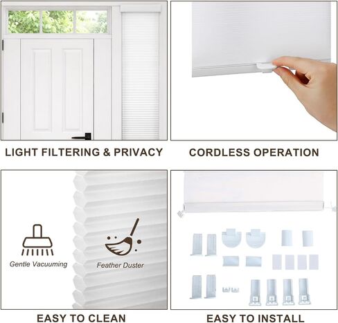 2 Pcs Cordless Light Filtering Sidelight Blinds Cellular Shades 8.5" W x 72" H White Cordless Sidelight Window Treatments Door Blinds Honeycomb Shades Only for Openable Windows Darkening in Saudi Arabia
