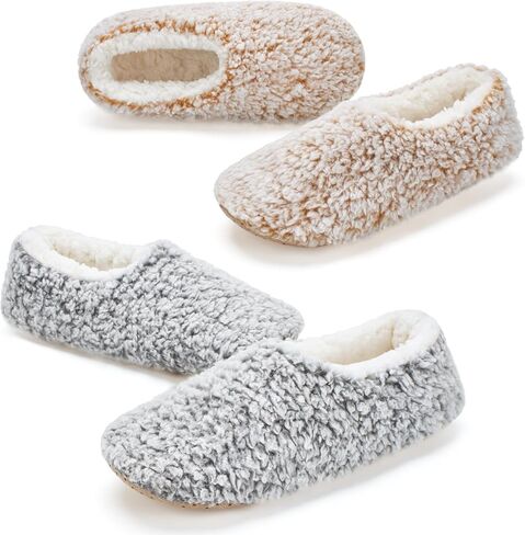 cosyone1997 Womens 2-Pair Fuzzy Slippers Indoor Non Slip Soft Sole | Plush sherpa lining, gripper dots, gift-ready box, machine washable, warm lightweight comfort for relaxed home wear in Kuwait