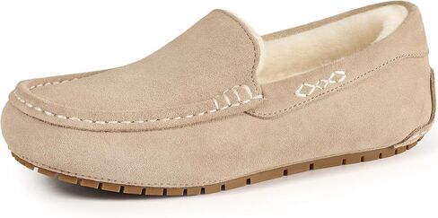 KIDMI Women's Genuine Suede Moccasin Slippers Fluffy Cozy House Shoes with Soft Sole Indoor/Outdoor in Kuwait