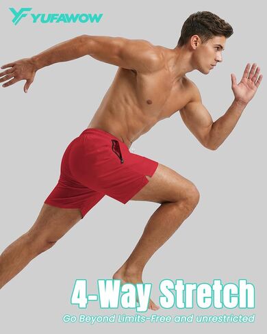 Men Swim Trunks 5 Inch Inseam Compression Liner Quick Dry Drawstring Zipper Pockets for Summer Beach Surfing Water Sports in Saudi Arabia