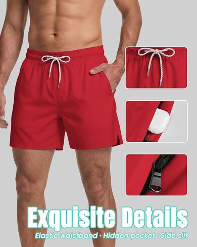 Men Swim Trunks 5 Inch Inseam Compression Liner Quick Dry Drawstring Zipper Pockets for Summer Beach Surfing Water Sports in Saudi Arabia
