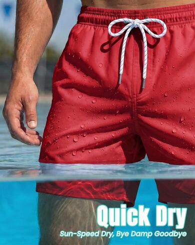 Men Swim Trunks 5 Inch Inseam Compression Liner Quick Dry Drawstring Zipper Pockets for Summer Beach Surfing Water Sports in Saudi Arabia