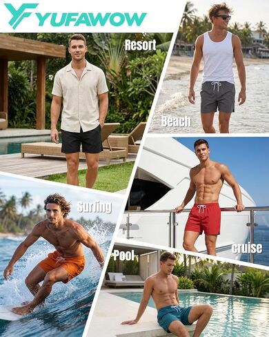Men Swim Trunks 5 Inch Inseam Compression Liner Quick Dry Drawstring Zipper Pockets for Summer Beach Surfing Water Sports in Saudi Arabia