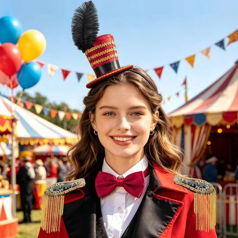 Ringmaster Costume Set for Men Women – Circus Ringmaster Hat with Black Shoulder Epaulettes and Red Bow Tie, Majorette Soldier Accessory for Halloween, Cosplay, Carnival Parade in Saudi Arabia