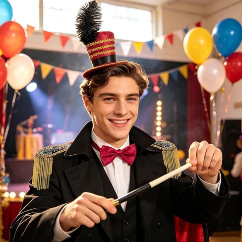 Ringmaster Costume Set for Men Women – Circus Ringmaster Hat with Black Shoulder Epaulettes and Red Bow Tie, Majorette Soldier Accessory for Halloween, Cosplay, Carnival Parade in Saudi Arabia