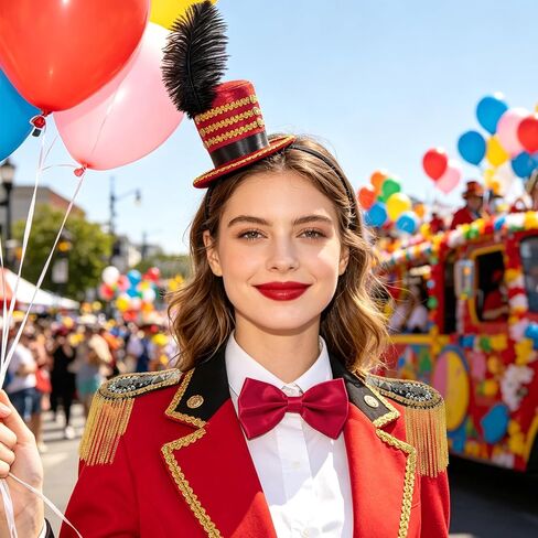 Ringmaster Costume Set for Men Women – Circus Ringmaster Hat with Black Shoulder Epaulettes and Red Bow Tie, Majorette Soldier Accessory for Halloween, Cosplay, Carnival Parade in Saudi Arabia