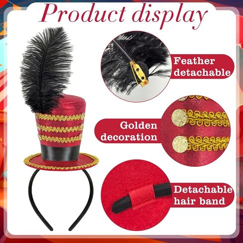 Ringmaster Costume Set for Men Women – Circus Ringmaster Hat with Black Shoulder Epaulettes and Red Bow Tie, Majorette Soldier Accessory for Halloween, Cosplay, Carnival Parade in Saudi Arabia