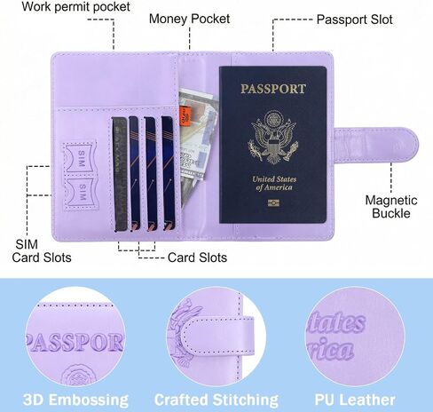 4 قطع من حامل جواز السفر لأساسيات الرحلات البحرية، جلد البولي يوريثان المقاوم للماء RFID، غطاء محفظة، غطاء جواز السفر، هدايا السفر للنساء والرجال والأسرة in Kuwait